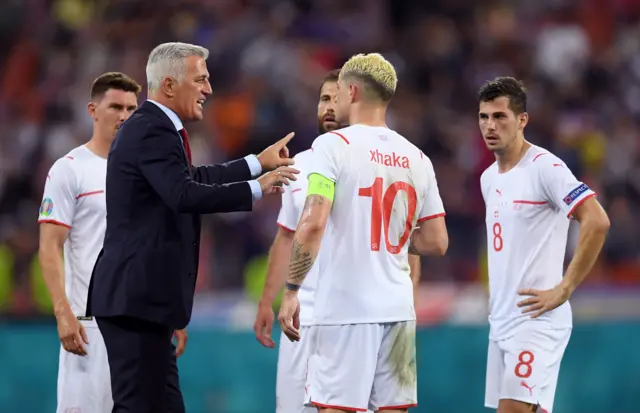 Switzerland half time huddle