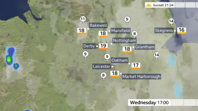 East Midlands weather map