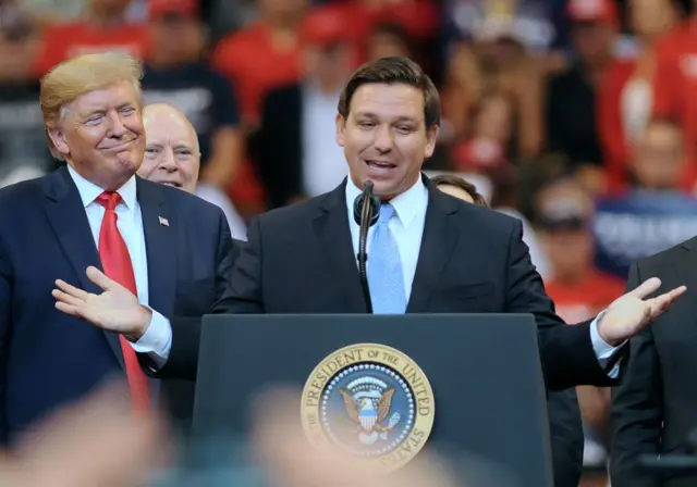 Ron DeSantis at a Trump rally in 2019