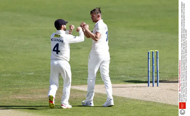 Kent's Heino Kuhn and Harry Podmore celebrate.