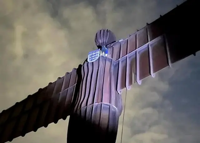 Angel of the North with an England badge on