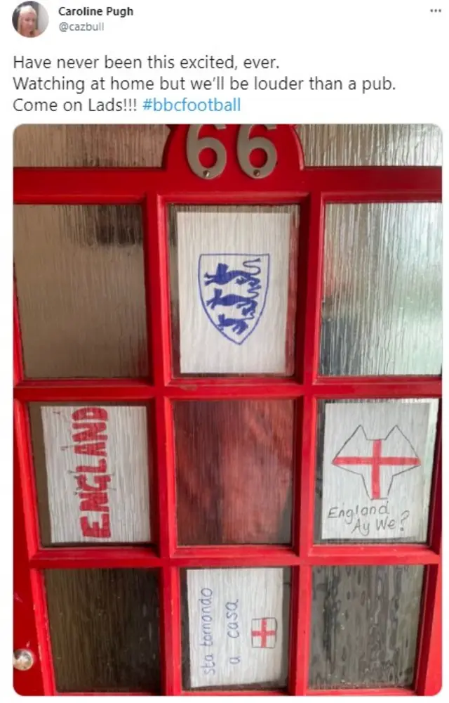 Front door draped in England messages