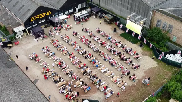 Drone view of The Arena fan park near Norwich