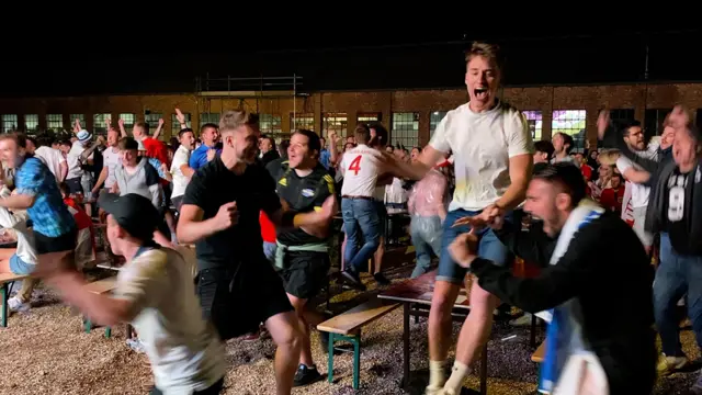 Fans celebrate England penalty goal