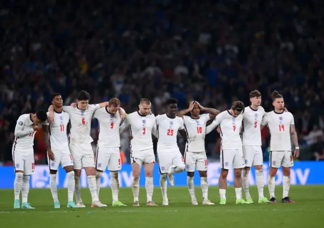 The England squad during the Euro 2020 penalty shoot out