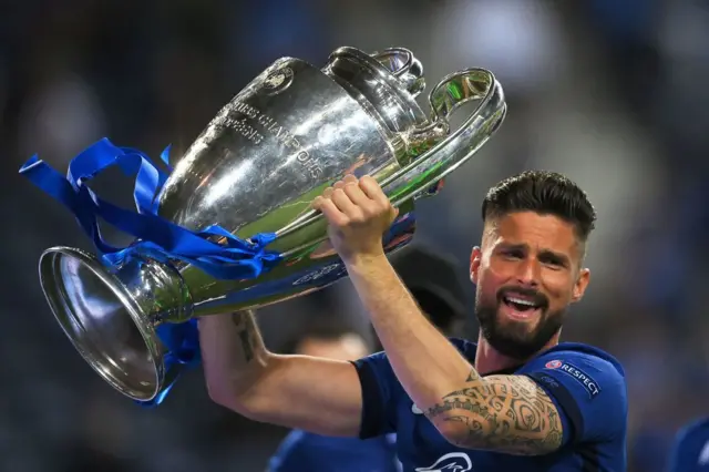 Olivier Giroud with the Champions League trophy