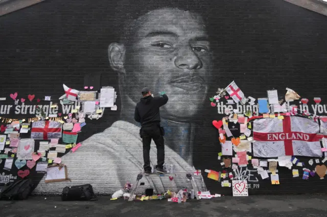 The Marcus Rashford mural being repaired