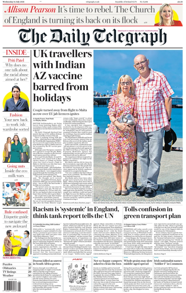 The Daily Telegraph front page