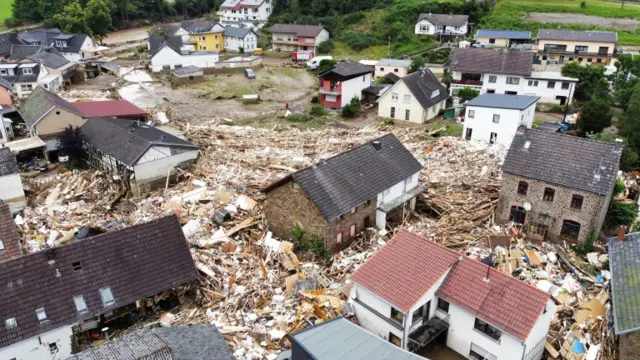 Aerial view of significant damage in Schuld, Germany