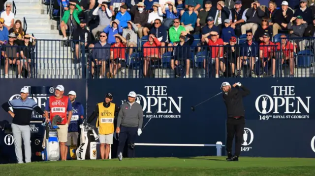 Andy Sullivan drives at the first hole at Royal St George's