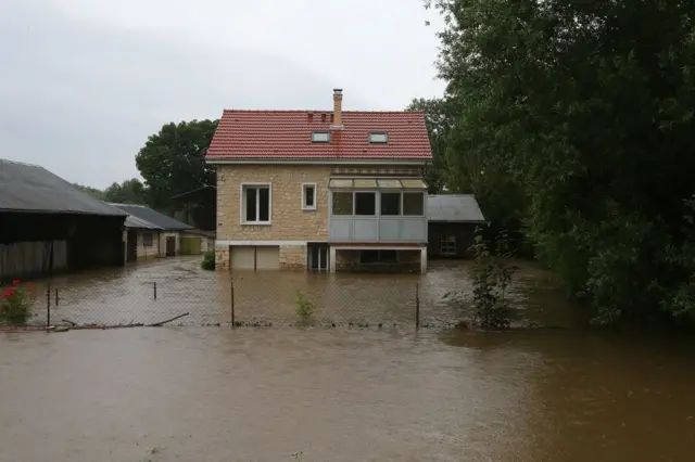 Water-submurged house is seen in Fismes, eastern France