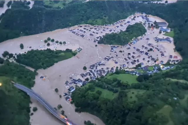 Aerial photo shows flooding in the village of Altenburg