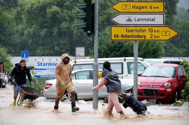 Flood water and heavy rain in Hagen, Germany