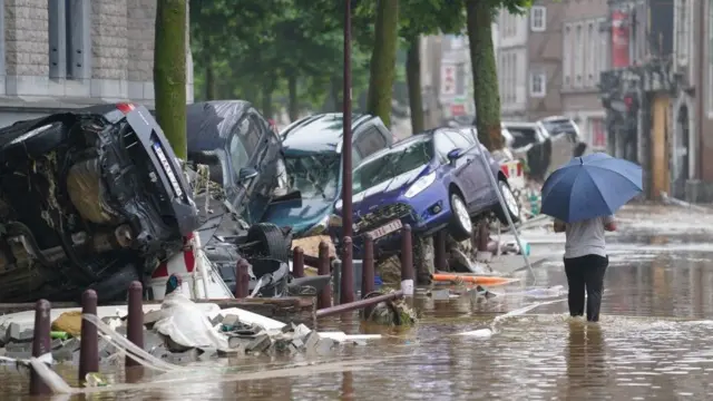 Cars were overturned in the streets of the Belgian city of Verviers