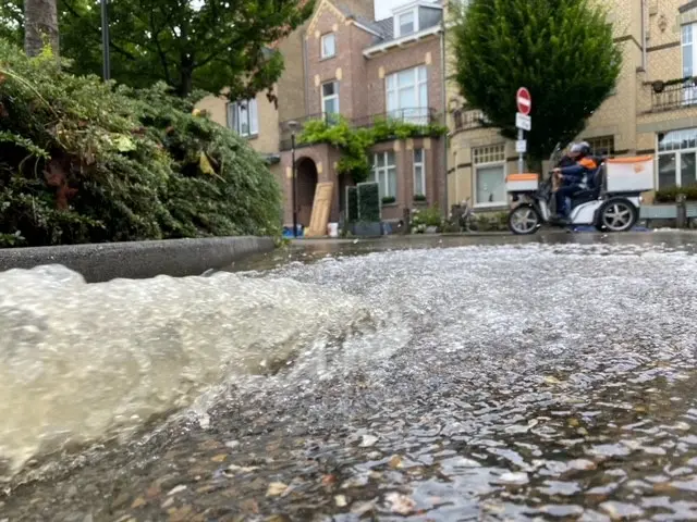 Flood water in Emmalaan street, Valkenburg