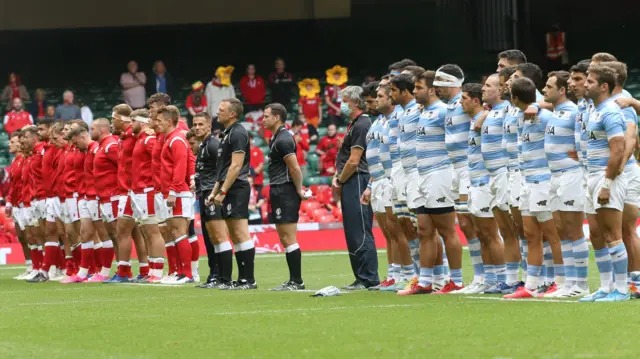 Wales and Argentina stand for anthems