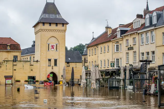 Flooded streets are seen in Valkenburg, Netherlands