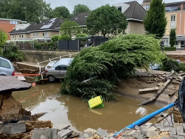 Floodwater in Emmalaan street, Valkenburg