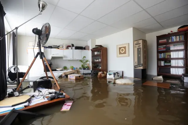 A view shows flooded interior of a house in Guelle, Netherlands