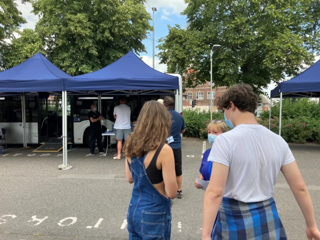 Covid bus queue