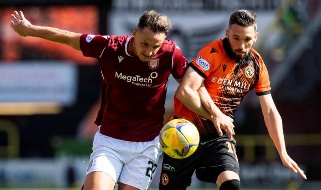 Arbroath's Liam Henderson and Dundee United's Nicky Clark