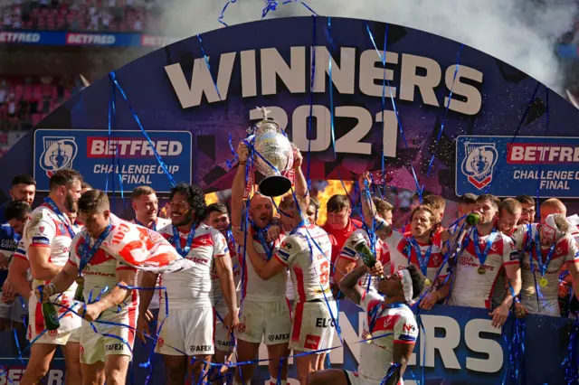 St Helens lift the Challenge Cup