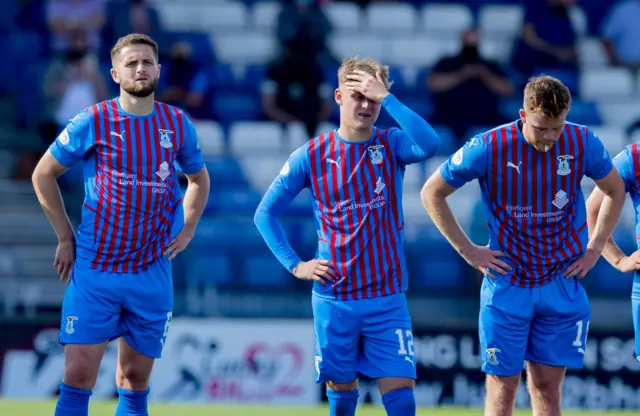 The Inverness players look dejected after losing on penalties during the Premier Sports Cup Match between Inverness CT and Stirling Albion