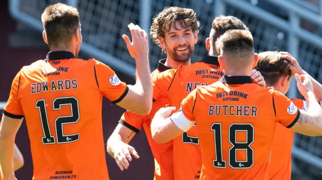 Charlie Mulgrew (centre) has given Dundee United the lead