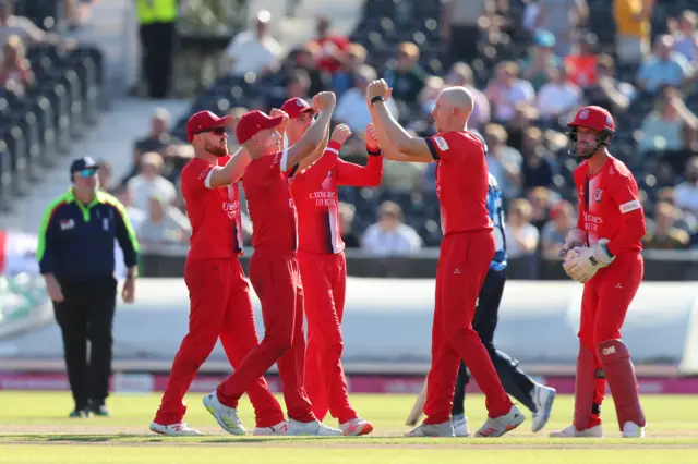 Lancashire celebrate beating Yorkshire.