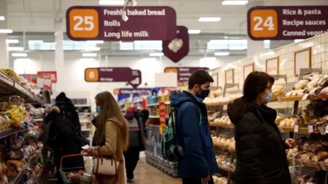 People with masks in supermarket