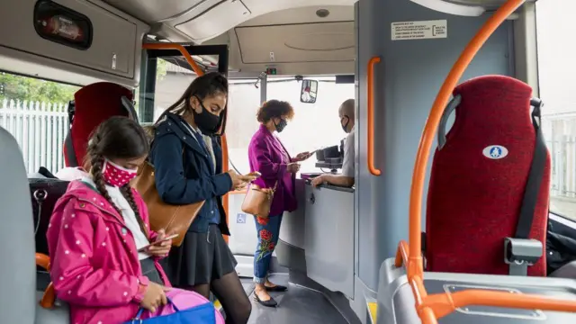 people wearing face masks on bus