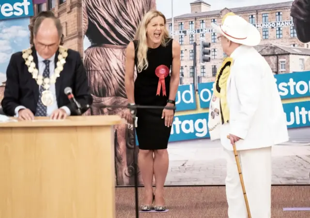 Kim Leadbeater celebrates as her result is read out at the count