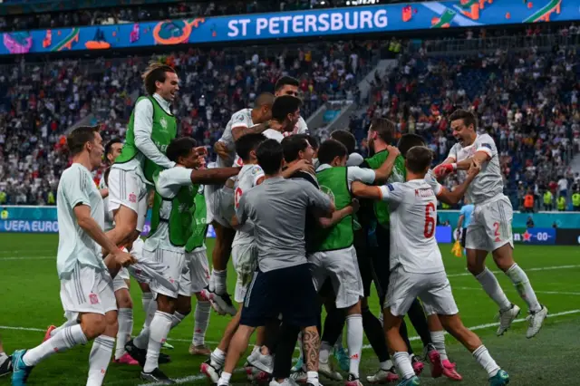 Spanish players celebrating