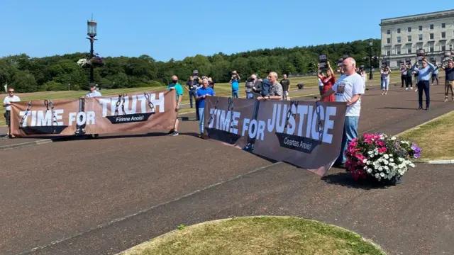 Victims' rights protestors at Stormont