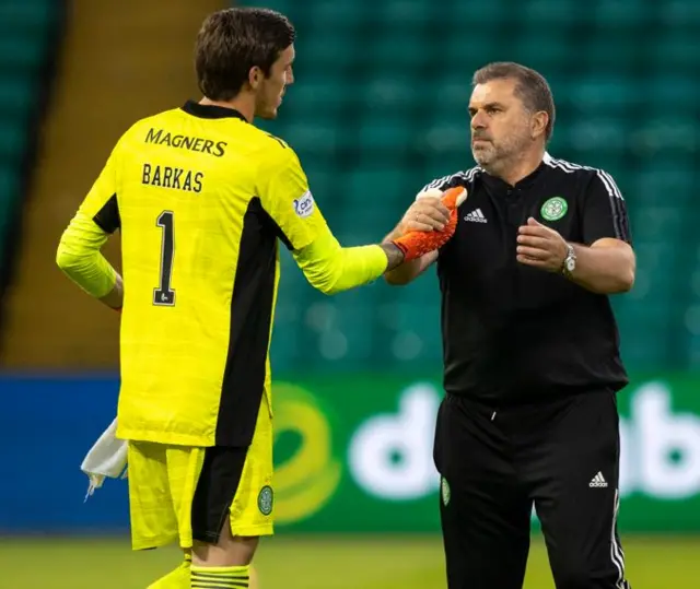 Ange Postecoglou with Vasilas Barkas at full-time