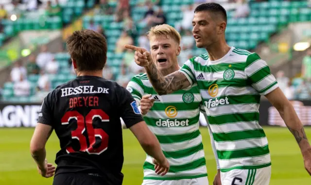 Nir Bitton picked up a second yellow card for prodding an angry finger into the face of Anders Dreyer