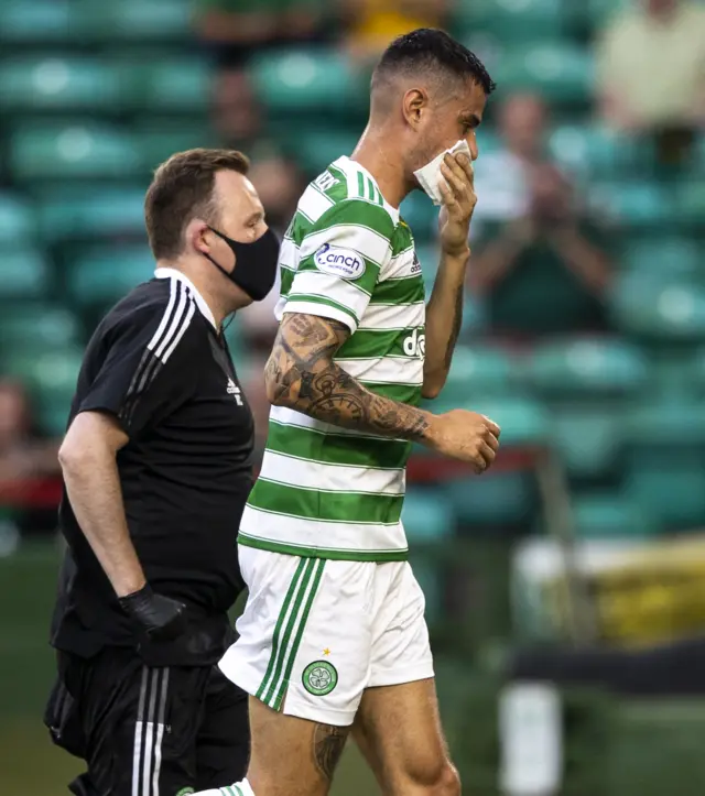 Nir Bitton had to leave the field for a few minutes after taking a knock to the face