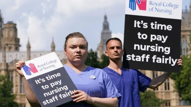 Nurses called for a bigger pay increase during a protest outside Parliament on Wednesday