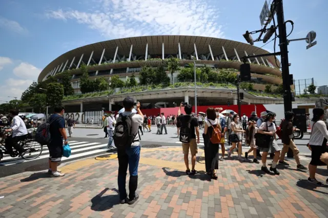 People outside Tokyo Olympics stadium ahead of opening ceremony