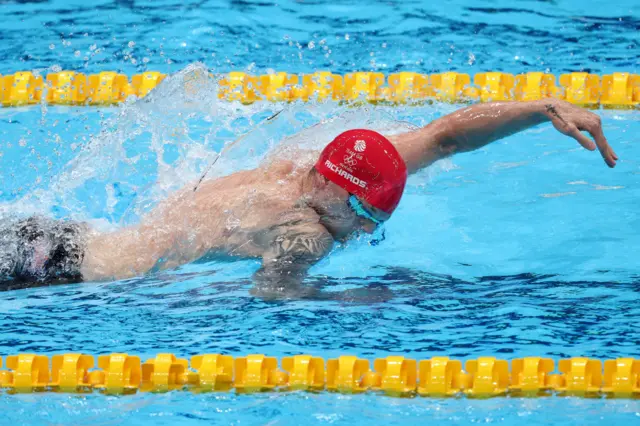 Matthew Richards of Team Great Britain competes in the Men's 4 x 200m Freestyle Relay Final