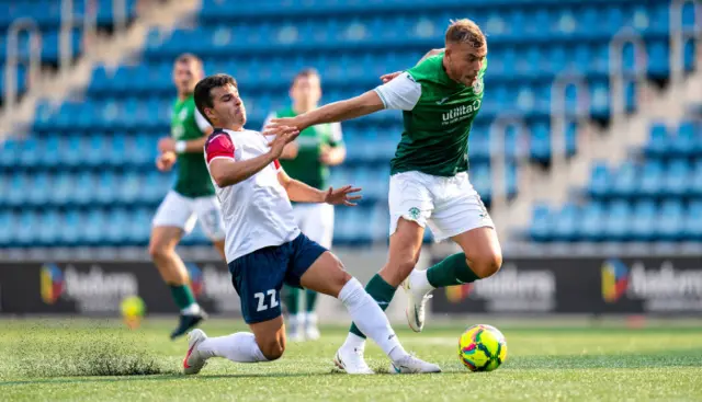 Hibs Ryan Porteous and David Rodriguez Lopez