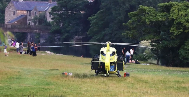 The scene of where a man died in the river at Grassington Bridge in the Yorkshire Dales.