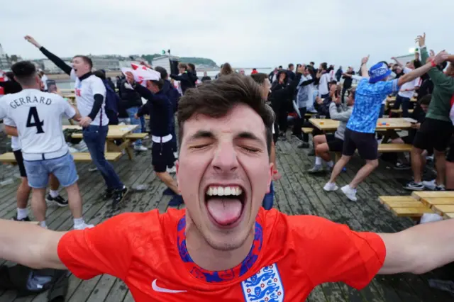 An England fan celebrating