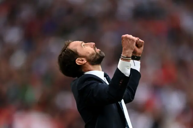 Gareth Southgate celebrating after England beat Germany