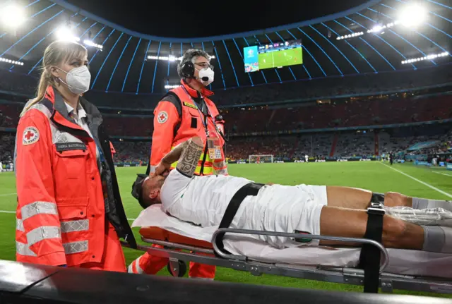 Leonardo Spinazzola carried off the pitch on a stretcher