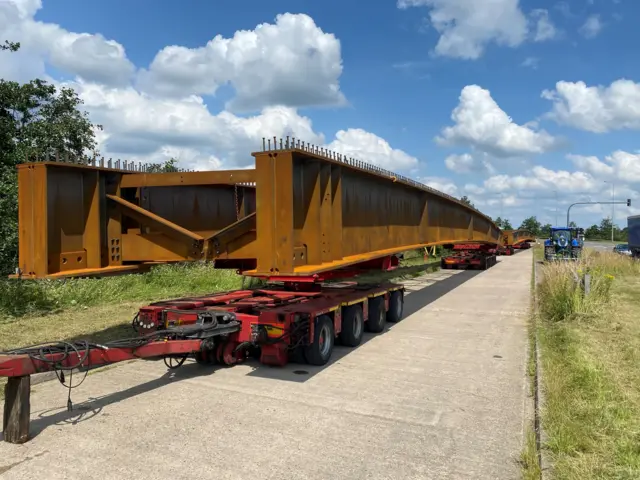 The giant steel beams that will be lifted into place next weekend.