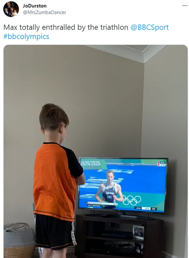 Tweet of child watching the Olympics