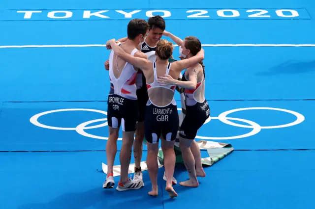 Great Britain's triathletes celebrate