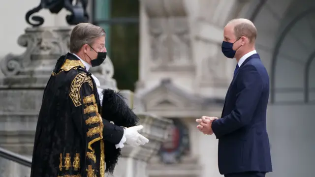 The Duke of Cambridge is greeted by William Russell, the Lord Mayor of London, as he arrives for the NHS service of commemoration and thanksgiving to mark the 73rd birthday of the NHS at St Pauls Cathedral