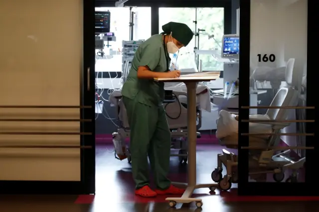 An intensive care unit at a hospital in France